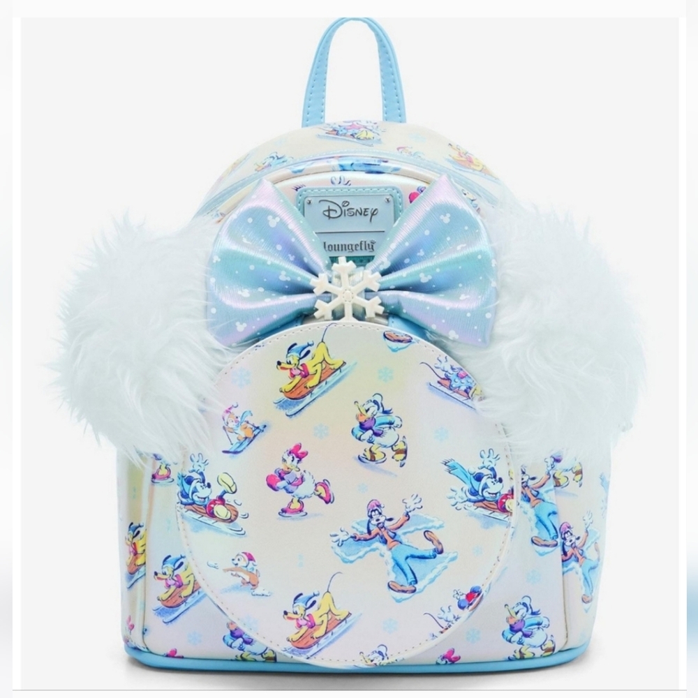 Loungefly Mickey & Friends Winter Wonderland Mini Backpack With Ear Headband NWT
